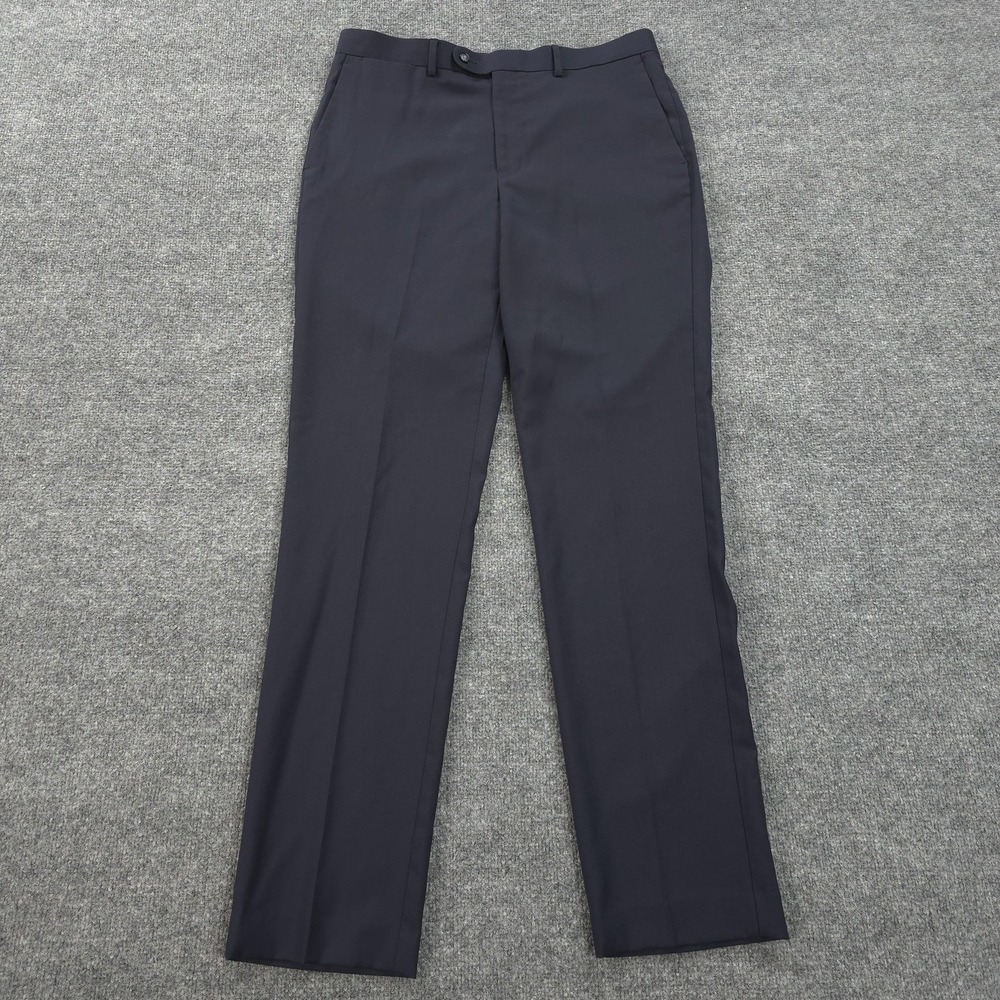 John Varvatos USA Pants Mens 34x34 Blue Wool Stretch Flat‎ Front Dress Slacks